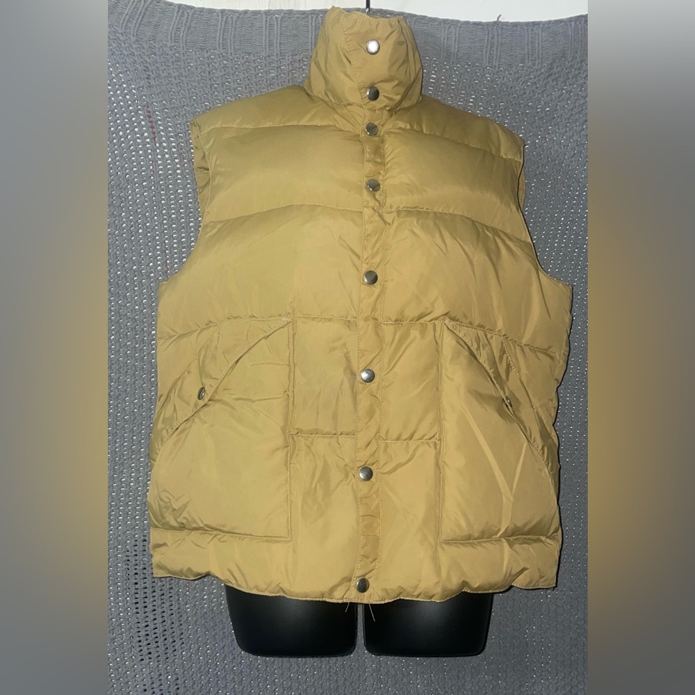 Men's Vintage 80's Sears Western Goose Down Tan Puffer Zip Up Vest Sz Large
